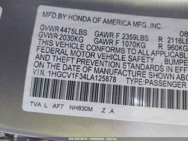 1HGCV1F34LA125878 Honda Accord Sport
