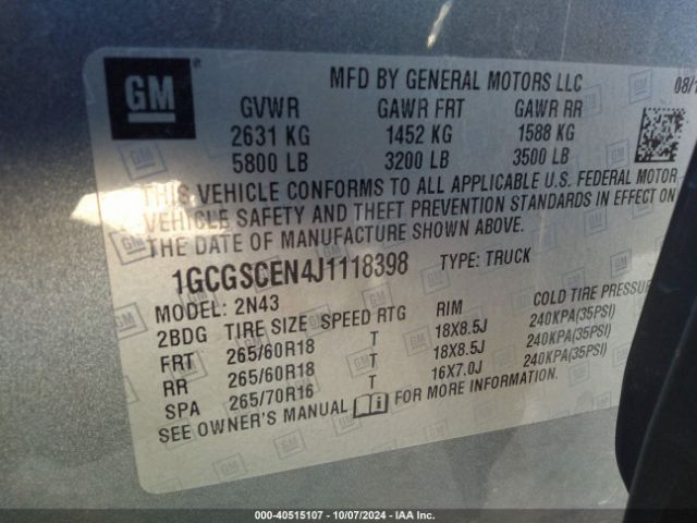 1GCGSCEN4J1118398 Chevrolet Colorado Lt