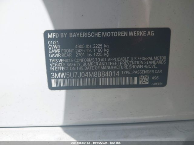 3MW5U7J04M8B84014 BMW 3 Series M340i