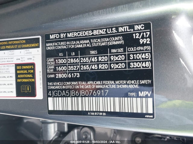 4JGDA5JB6JB076917 Mercedes-Benz GLE 350