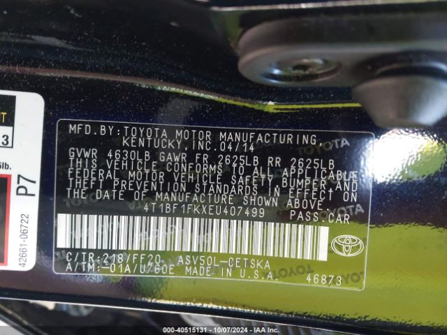 4T1BF1FKXEU407499 Toyota CAMRY SE