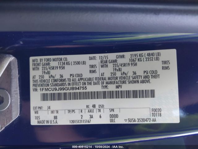 1FMCU9J99GUB94755 Ford Escape Titanium