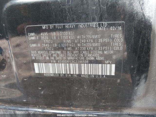 4S4BSAFC9G3296506 Subaru Outback 2.5i Premium