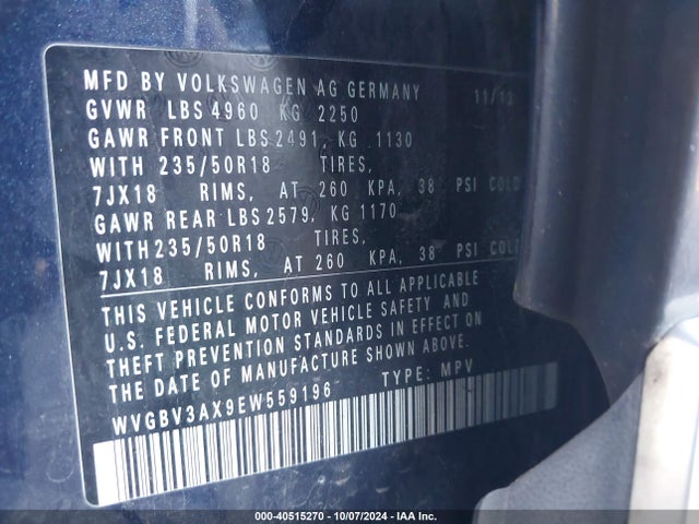WVGBV3AX9EW559196 Volkswagen Tiguan Sel