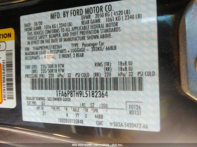 1FA6P8TH9L5182364 Ford Mustang Ecoboost Fastback