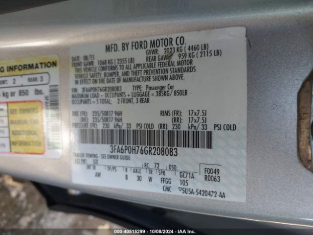 3FA6P0H76GR208083 Ford FUSION SE