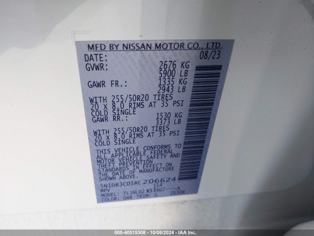 Nissan Pathfinder Sl 4wd 2024 5N1DR3CD5RC206624 Image 9