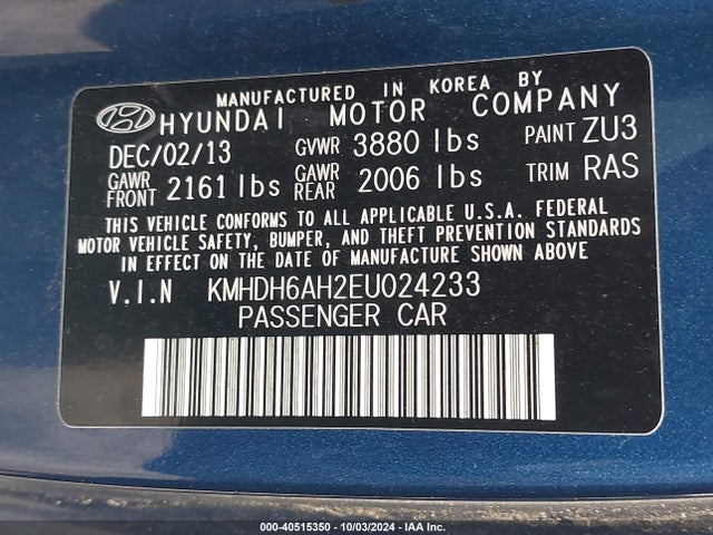 Hyundai Elantra 2014 KMHDH6AH2EU024233 Image 9