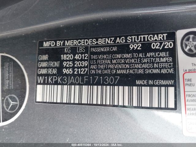 W1KPK3JA0LF171307 Mercedes-Benz Slc 300