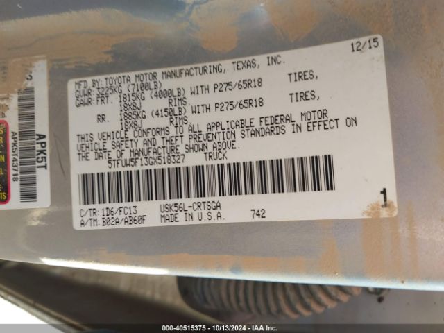 5TFUW5F13GX518327 Toyota Tundra Sr5 5.7l V8
