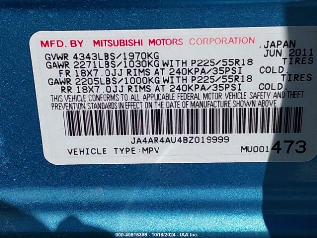 2011 MITSUBISHI OUTLANDER SPORT JA4AR4AU4BZ019999 Photo 8