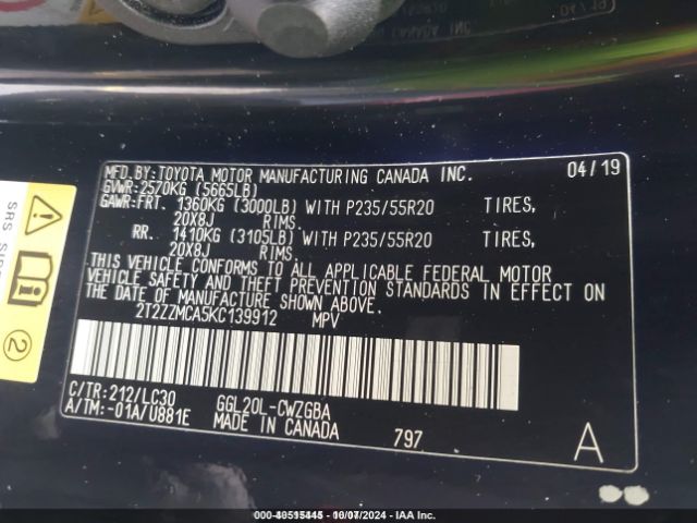 2T2ZZMCA5KC139912 Lexus Rx 350 F Sport