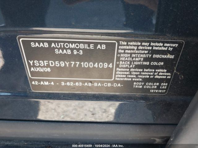 2007 SAAB 9-3 YS3FD59Y771004094 Photo 8