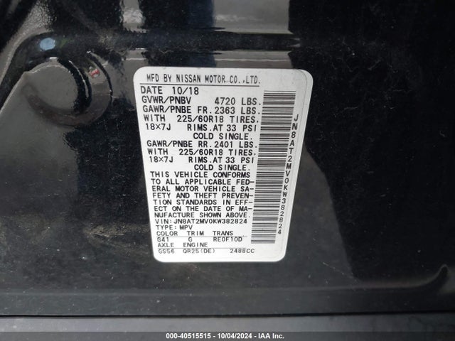 Nissan ROGUE SV 2019 JN8AT2MV0KW382824 Image 9