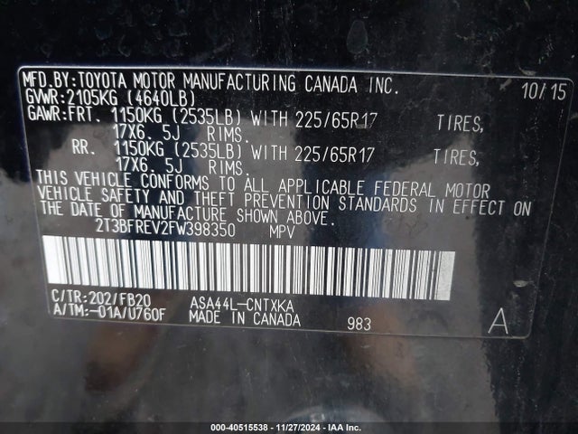 Toyota RAV4 LE 2015 2T3BFREV2FW398350 Image 9