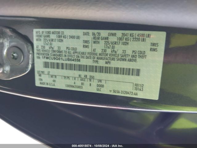 2020 FORD ESCAPE 1FMCU9G61LUB64558 Photo 8
