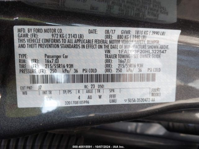 1FADP3F20HL322547 Ford FOCUS SE