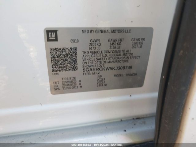 5GAERCKW5KJ309749 Buick Enclave Fwd Premium