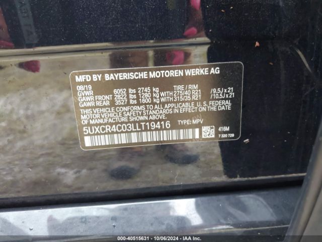 5UXCR4C03LLT19416 BMW X5 Sdrive40i