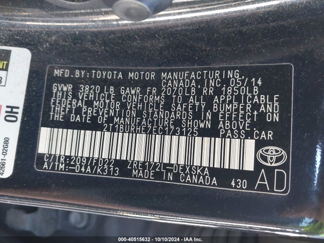 Toyota Corolla S Plus 2014 2T1BURHE7EC173125 Image 9