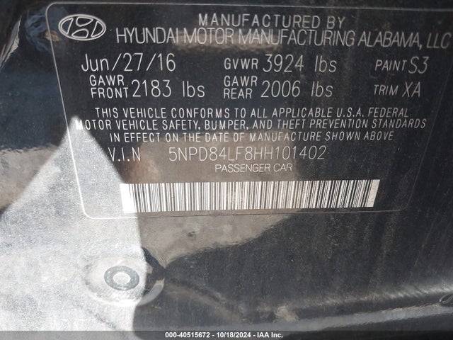 5NPD84LF8HH101402 Hyundai ELANTRA SE