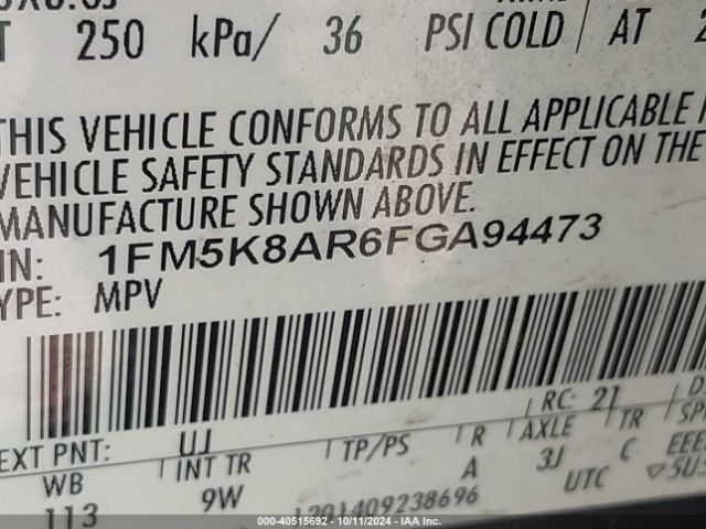 1FM5K8AR6FGA94473 Ford Utility Police Interceptor