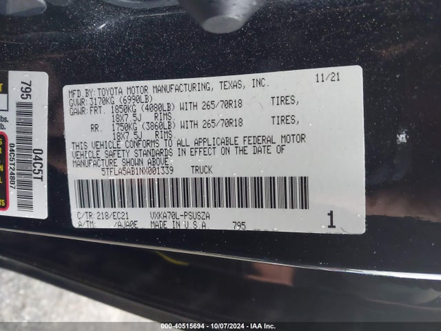5TFLA5AB1NX001339 Toyota Tundra Sr5