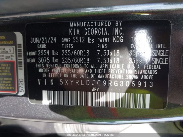 5XYRLDJC9RG306913 KIA SORENTO S