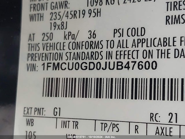 Ford ESCAPE SE 2018 1FMCU0GD0JUB47600 Image 9