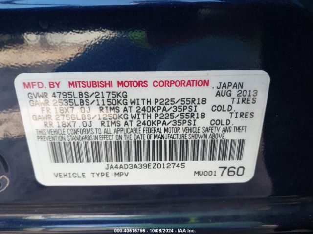 JA4AD3A39EZ012745 Mitsubishi Outlander Se