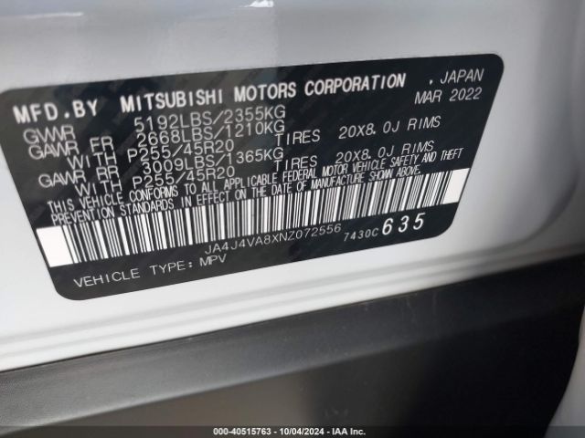2022 MITSUBISHI OUTLANDER JA4J4VA8XNZ072556 Photo 8