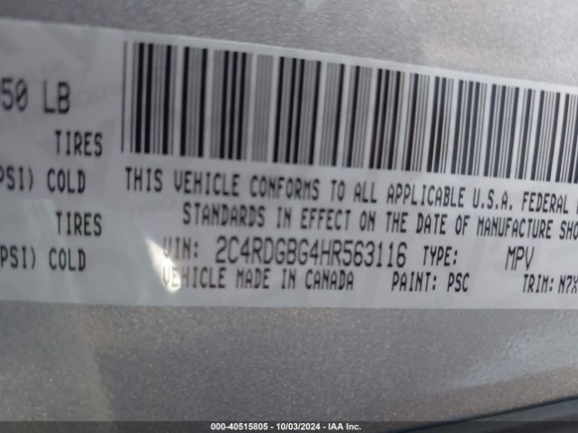 2C4RDGBG4HR563116 Dodge Grand Caravan Se Plus