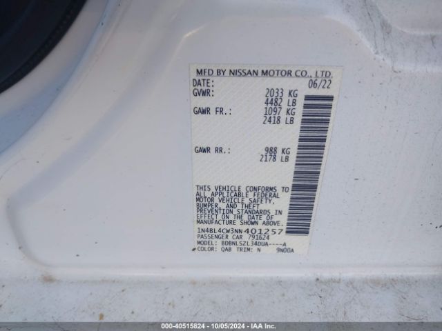 1N4BL4CW3NN401257 Nissan Altima Sr Intelligent Awd