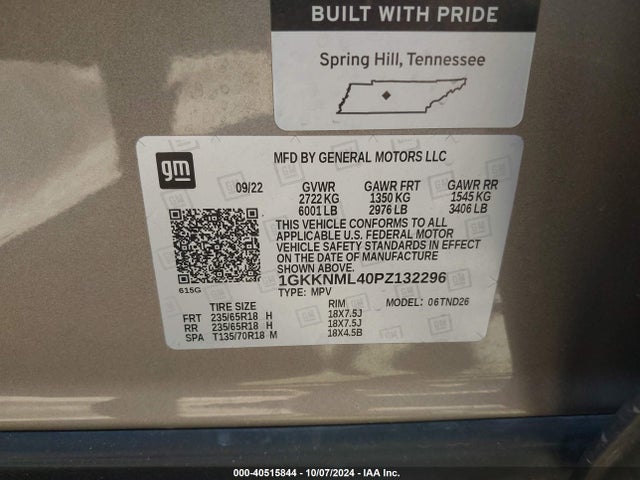 1GKKNML40PZ132296 GMC Acadia Fwd Slt