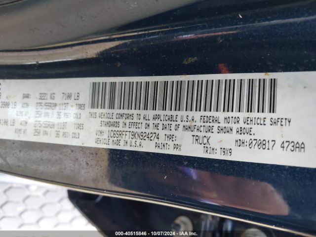1C6SRFFT9KN924274 RAM 1500 Big Horn/lone Star  4x4 5'7 Box