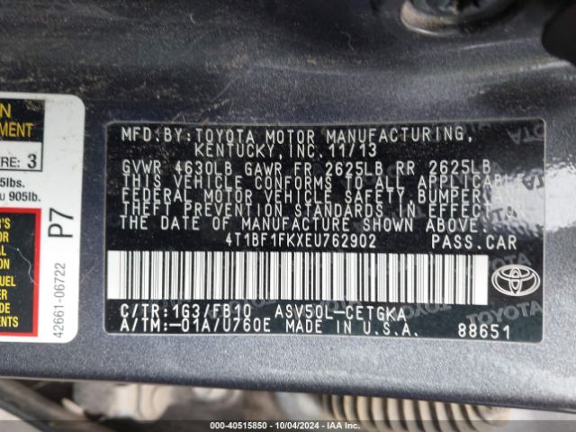 4T1BF1FKXEU762902 Toyota CAMRY XLE