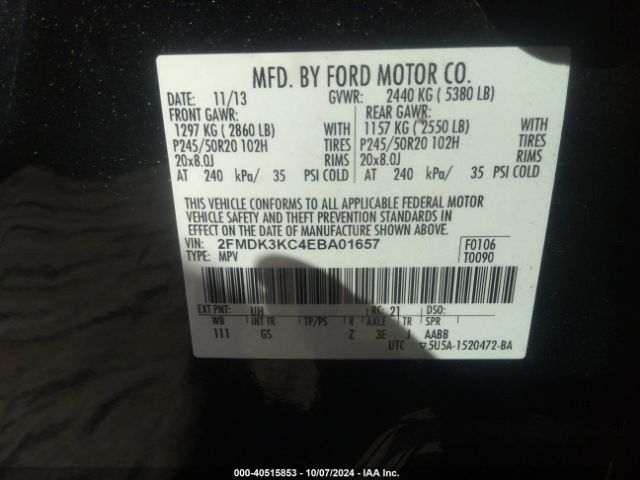 2FMDK3KC4EBA01657 Ford Edge Limited