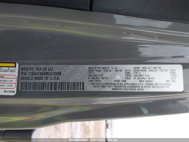 Jeep Gladiator Sport 4x4 2021 1C6HJTAG8ML512498 Image 9