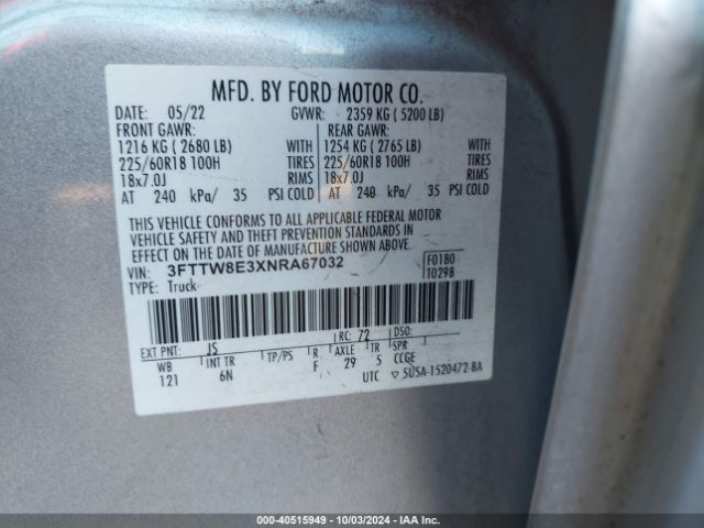 3FTTW8E3XNRA67032 Ford Maverick Lariat