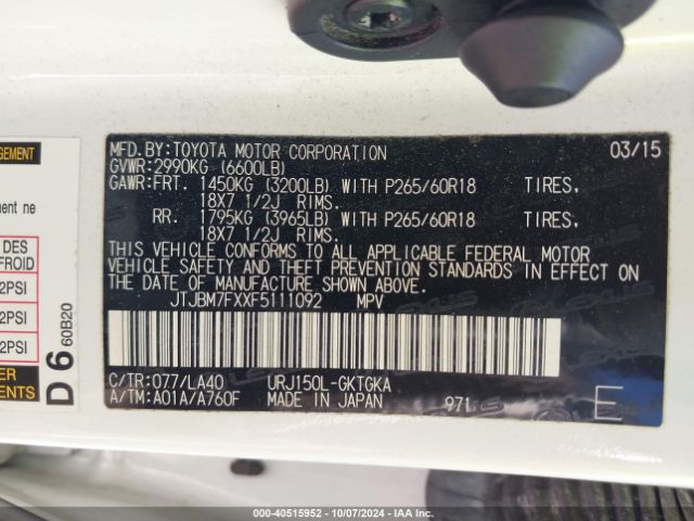 2015 LEXUS 460 JTJBM7FXXF5111092 Photo 8