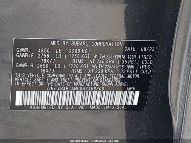 4S4BTANC0R3156300 Subaru Outback Limited