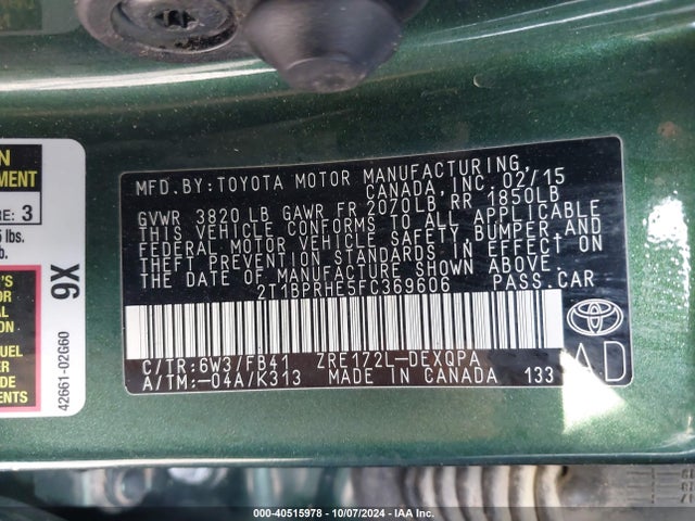 Toyota Corolla Le Eco 2015 2T1BPRHE5FC369606 Image 9