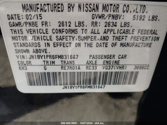 JN1BY1PR6FM831647 Infiniti Q70l 3.7x