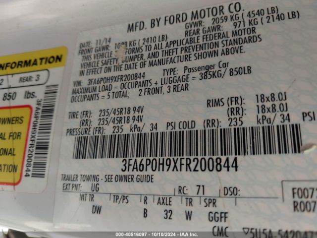 3FA6P0H9XFR200844 Ford FUSION SE