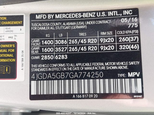 4JGDA5GB7GA774250 Mercedes-Benz Gle 400 4matic