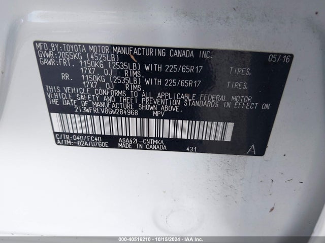 Toyota Rav4 Xle 2016 2T3WFREV8GW284968 Image 9
