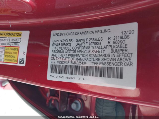 1HGCV1F15MA025434 Honda ACCORD LX