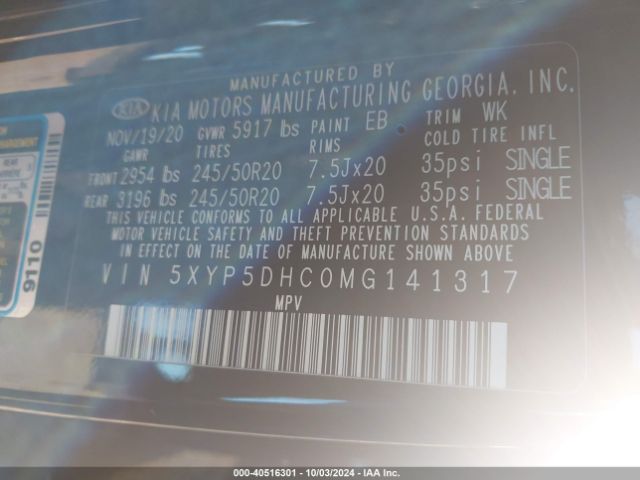 5XYP5DHC0MG141317 KIA Telluride Sx