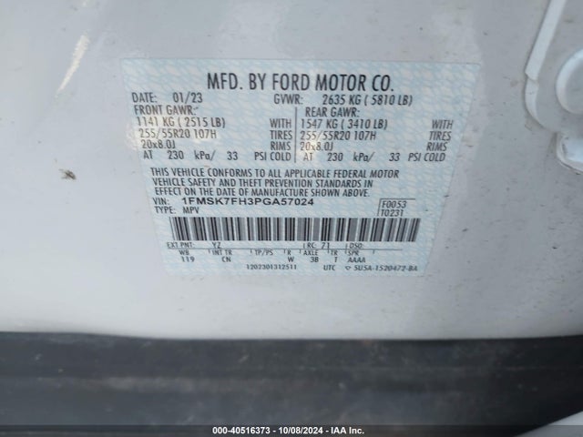 Ford Explorer Limited 2023 1FMSK7FH3PGA57024 Image 9