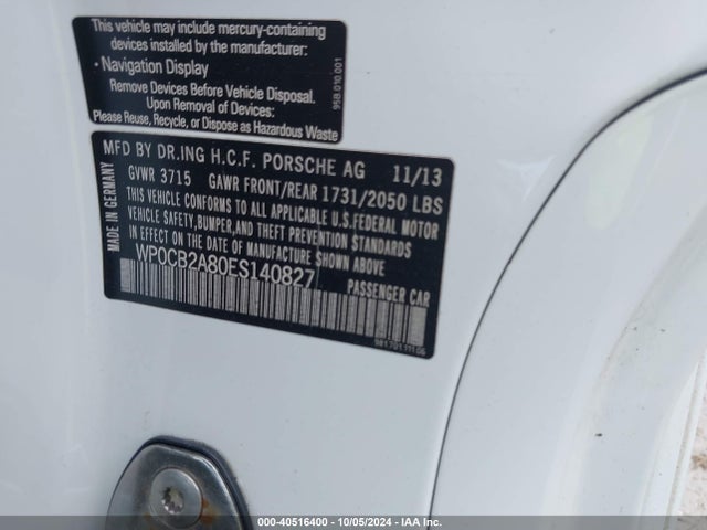 2014 PORSCHE BOXSTER WP0CB2A80ES140827 Photo 8